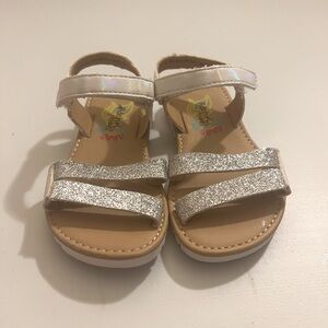Rachel Shoes-Toddler girls Silver Tan Sandals with Glitter Straps